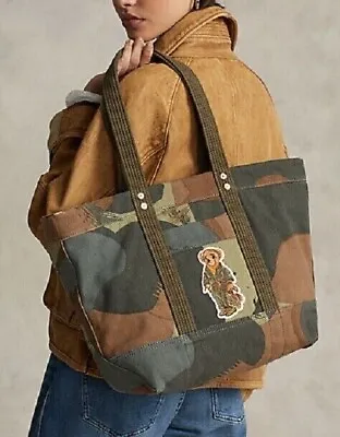 NWT Polo Ralph Lauren Women's Camo Embroidered Girl Bear Canvas Tote Bag • $120