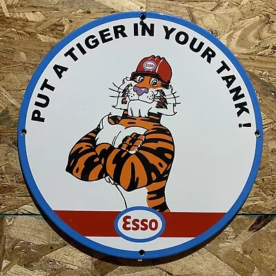 Vintage Esso Gasoline Porcelain Sign Put A Tiger In Your Tank Gas Oil Pump Plate • $84.99