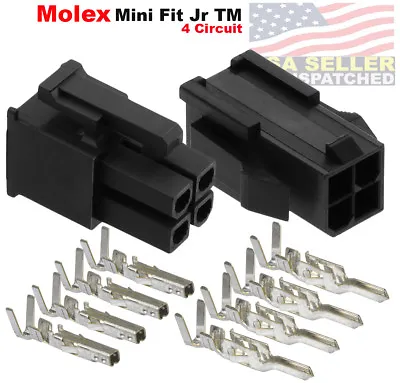 Molex 4 Pin Black Connector Pitch 4.20mm W/18-24 AWG Pin Mini-Fit Jr ™ • $7.42