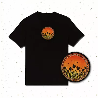 Sunset Magic Mushroom Round Embroidered Unisex T-shirt – Psychedelic Hippy Tee • £15