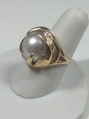 14k Gold Mabe Pearl Spiral Ring Size 5.25 • $350