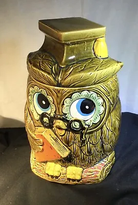 Vintage Ceramic Cold Painted Wise Graduation Owl Cookie Jar Made In Japan 11” • $29