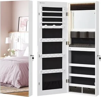 SONGMICS Wall Mounted Jewellery Cabinet Organizer With LED Lights • £54.99