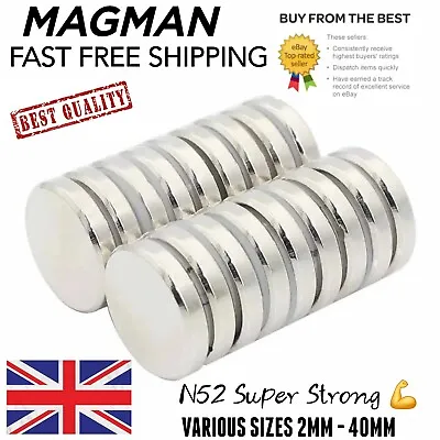 Strongest N52 Magnets Strong Various Size 2-40mm DIY CraftSmall Disc Magnet • £3.45