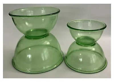 Vtg HAZEL ATLAS Green Uranium Glass Nesting Mixing Bowls - SET OF 4! • $111.99
