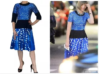 Marni Italy Blue Silk Satin Polka Dot Short Sleeve Dress Fit & Flare 38 2 • £86.73