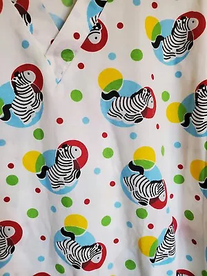 Zebra With Rainbow Colored Polka Dots Cartoon Medical Scrub Top Womens Pediatric • $9.99