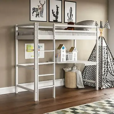 High Sleeper Bunk Bed Loft Cabin Bed Pine Wood Frame Desk Kids Single 3FT White • £219.99