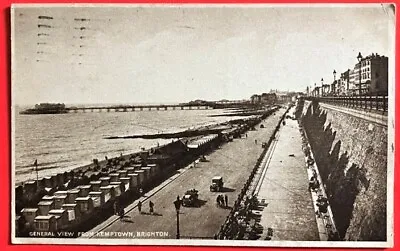 Kemptown Brighton General View Postcard 1925 Vintage Cars Beach Huts Pier • £5