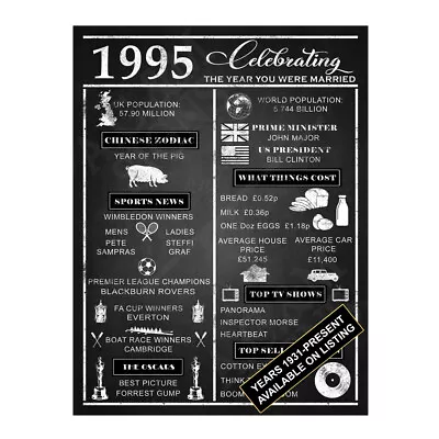 Metal Sign Plaque Year You Were Married Wedding Anniversary Gift 30th 40th MC95 • £3.95