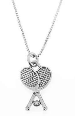 $19.99 • Buy Sterling Silver Double Tennis Racket With Ball Charm With Box Chain Necklace