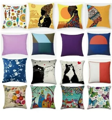 £2.49 • Buy IKEA White Blue Floral Cushion Cover Cute Cat Rural Style Cotton Linen African 