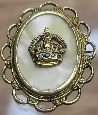 VINTAGE Circ 1953 Mother Of Pearl Mop Crown Queen Elizabeth Coronation Brooch!  • £7.99