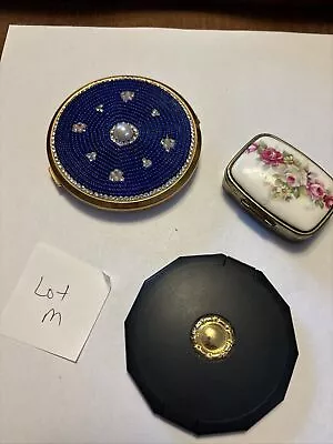 Vintage Cosmetic Makeup Powder Compact Pill Box Lot Of 3 Brass-Gold Finish • $42.99
