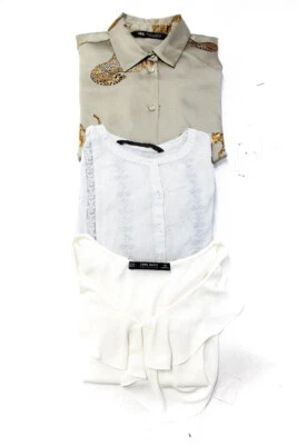$32.99 • Buy Zara Womens Animal Print Ruffled Embroidered Striped Tops Blue Size XS S Lot 3