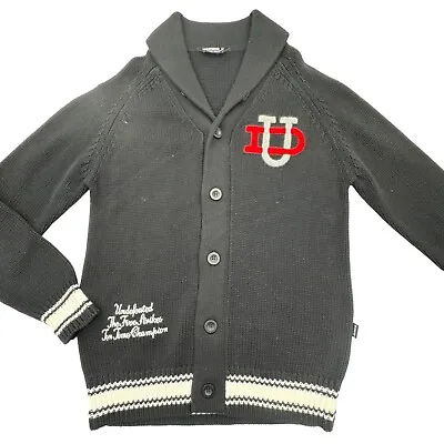 Undefeated Mens Knit Varsity Letterman Buttoned Cardigan Sweater Black Medium • $39.99