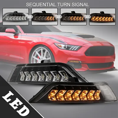 LED Sequential Turn Signal Lights For 15-17 Ford Mustang DRL Dynamic Lamps PAIR • $126.99