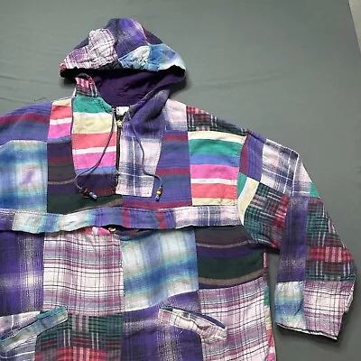 Vintage Patchwork Hoodie Mens XL Purple Sweatshirt 90s Plaid Hippie Indie Skater • $39.99