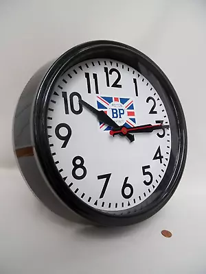 50s STYLE GARAGE  WALL CLOCK Vintage BP OIL MOTOR SPIRIT FLAG Large BLACK DECOR • £39.99