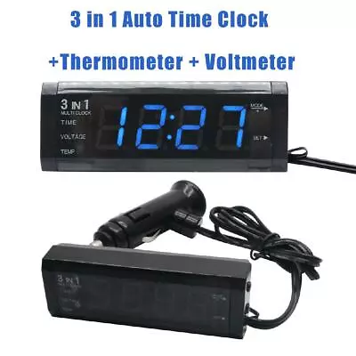 3 In 1 Car Clock 12V 5W Voltmeter Thermometer LED Digital LCD Rechargeable NEW • $23.49