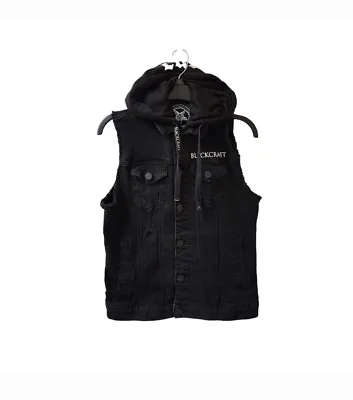 Hot Topic BLACK CRAFT CULT Denim Vest Jacket SKULL Sleeveless Hoodie Small • $69.99