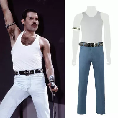 $72 • Buy Queen Freddie Mercury Cosplay Costume Men's Full Set Stage Costume Belt Armband{