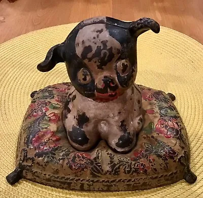 1914 Antique Hubley Fido Boston Terr Pup Cast Iron Metal Pillow Doorstop Bank • $499