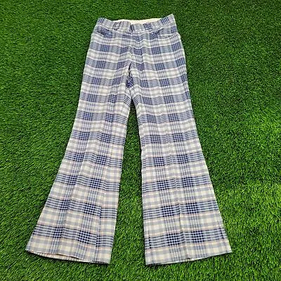 Vintage 70s Rappers Bell-Bottoms Flared Pants 30x30 Disco Gingham-check Blue USA • $114.67