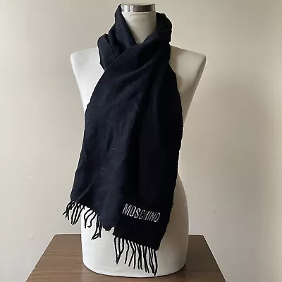 Moschino Merino Soft Wool Scarf Black White Fringes • $20.50