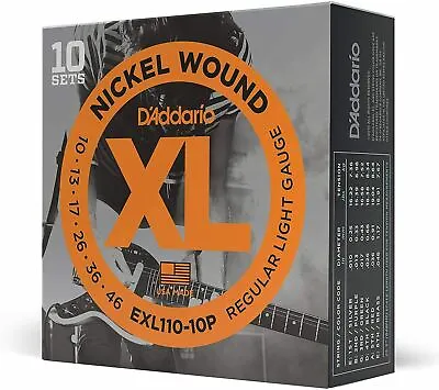 D'Addario EXL110-10P Nickel Wound Light Electric Guitar Strings 10-46 10 Sets • $54.99