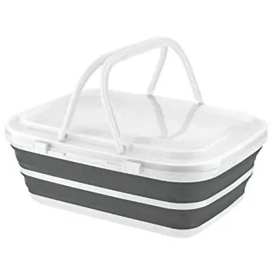 Collapsible Picnic Basket With Lid Carrier Ideal For Camping Hikingetc • £11.99
