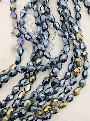 £1.99 • Buy 8x5mm Black Jet Metal AB Plated Rainbow TEARDROP CRYSTAL GLASS DROP Beads 70pcs