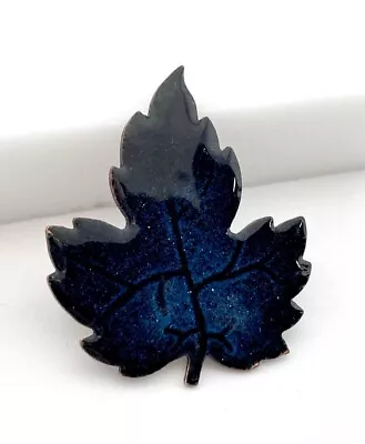 Enameled Copper Pin Navy Blue Autumn Maple Leaf Vintage MCM Handcrafted Cobalt • $14.36