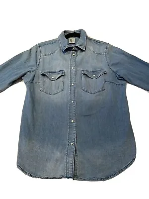 H&M Blue Faded Denim Shirt Grunge 1990s Style Size 40 Women's • £12.39