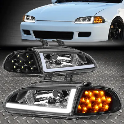 [led Drl]for 92-95 Honda Civic 2/3dr Black Housing Headlight Amber Signal Lamps • $147.88