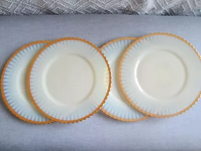 Vintage MacBeth-Evans Monax Gold Trim Salad Plate 8” Set Of 4 Opalescent White • $32.99