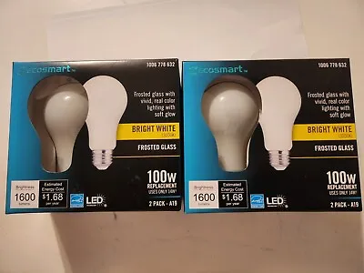 Lot Of 2 Pkg. EcoSmart 100-Watt Frosted Bright White A19 LEDs W/Standard Base  • $10.99