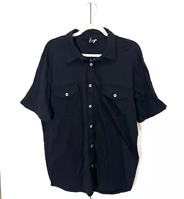 Ibex Button Up Shirt Mens L Black Short Sleeve Merino Wool FLAW • $29.95