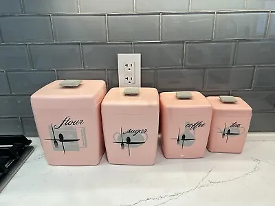$199.99 • Buy Lustro Ware Pink Four Piece Canister Set MCM Vintage 1950s