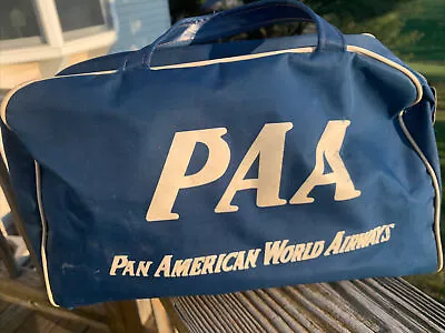 Vintage Early Pan American World Airways PAA Blue Bag Satchel Carry On Tote • $28.99