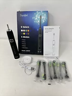 7AM2M Sonic Electric Toothbrush With 6 Brush Heads 5 Modes With 2 Minutes Black • $15