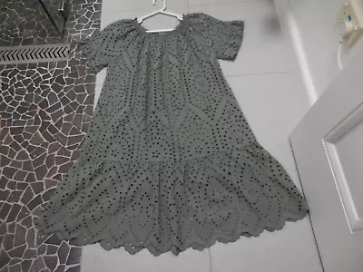 Made In Italy Sage Green Broderie Anglaise Cotton  A Line Dress Tiered S M E/c • $25