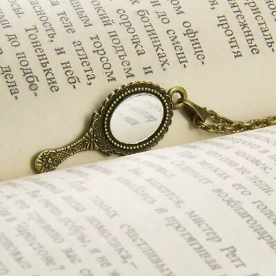 Real Mirror Pendant Vintage Bronze Miniature Hand Mirror Necklace Magic Gift • $19.90