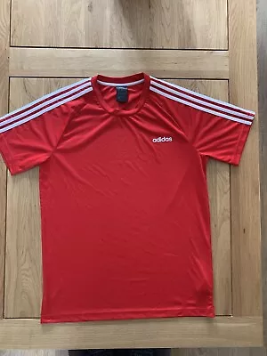 Mens ADIDAS Climalite Red Sports Top 3 Stripes Size Large • £10