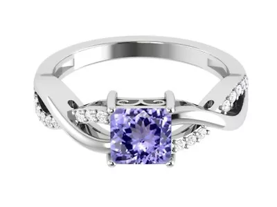 Square Simulated Tanzanite 925 Sterling Silver Wave Shank Solitaire Accents Ring • $22.52