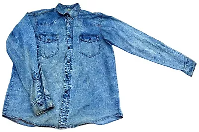 Mens Vintage 80s 90s Acid Wash Blue Denim Shirt Retro M 40  • £4.95