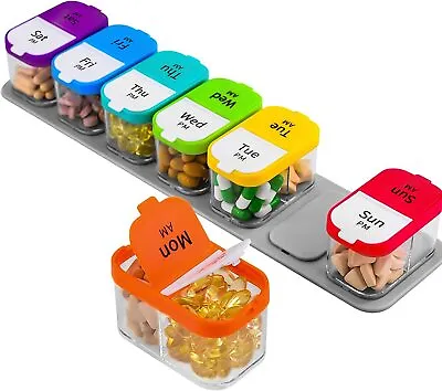 GREENCYCLE Weekly Pill Organizer 2 Times A Day Medicine Cases Boxs For Vitamins • $15.79
