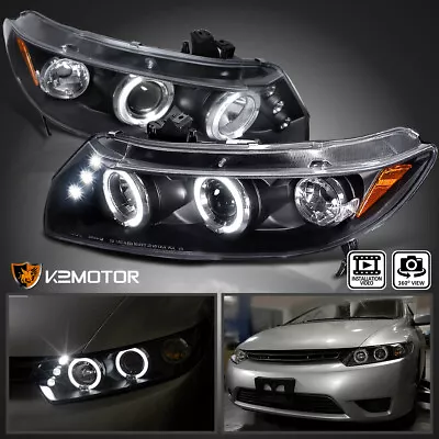 Black Fits 2006-2011 Honda Civic 2Dr Coupe LED Halo Projector Headlights Lamps • $168.38