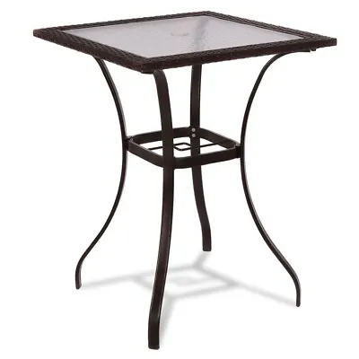 28.5  Outdoor Patio Rattan Wicker Bar Square Glass Top Table Garden Furniture • $88.96