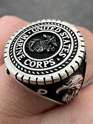 Mens Real Solid 925 Sterling Silver US Marine Corps Sempre Fi Ring Size 7-13 • $58.12